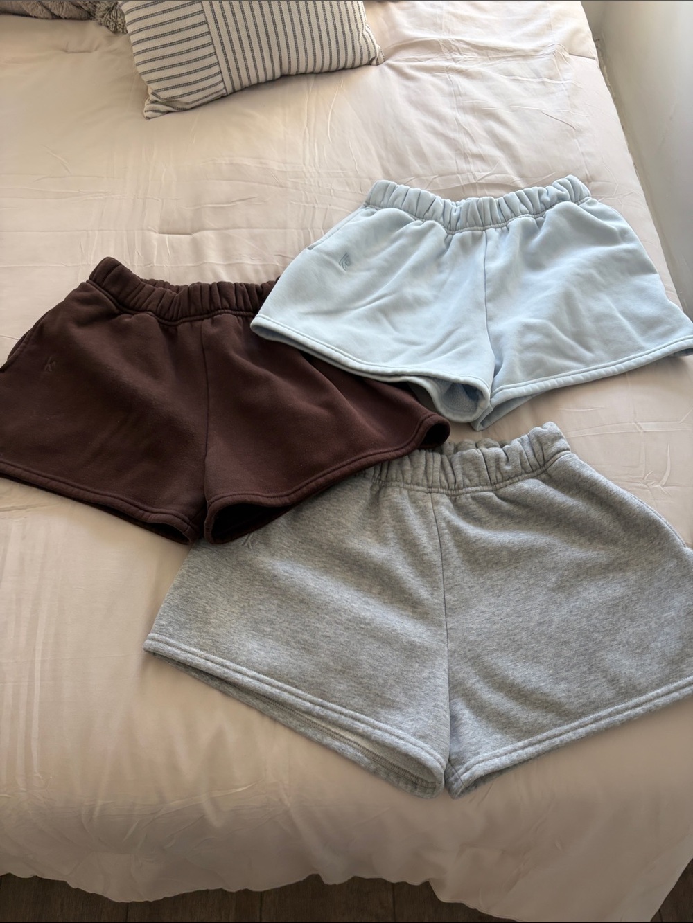 Everyday Elastic-Waist Athletic Shorts — Light Blue, Gray, Brown 3 pair for $38
